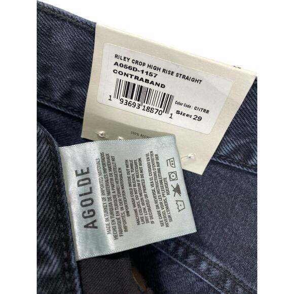 NWT AGOLDE Riley High Rise Crop Jeans Size 29 – Washed Black Distressed Raw Hem - Picture 8 of 11